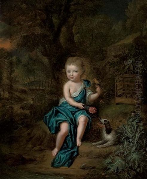 Portrait Of A Young Boy In A Blue Mantle Fastened At His Shoulder With A Jewel Oil Painting by Mattheus Verheyden