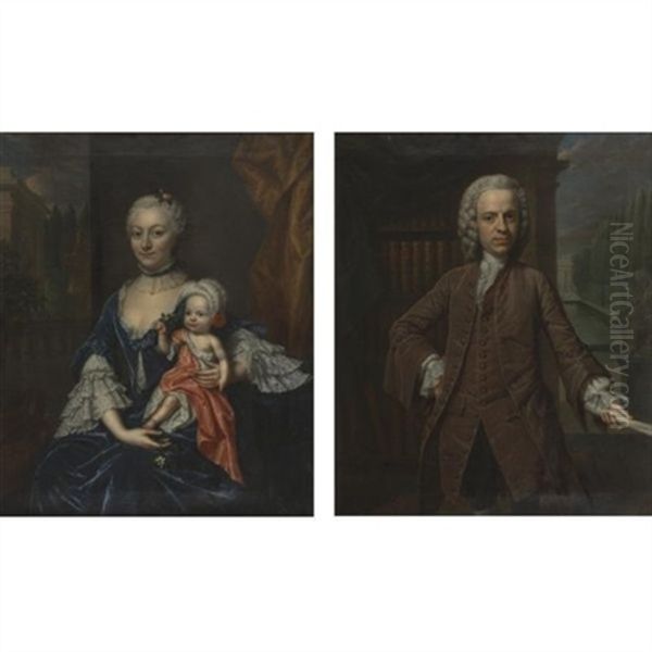 Portrait Of A Man (+ Portrait Of A Woman Holding A Child; Pair) Oil Painting by Mattheus Verheyden