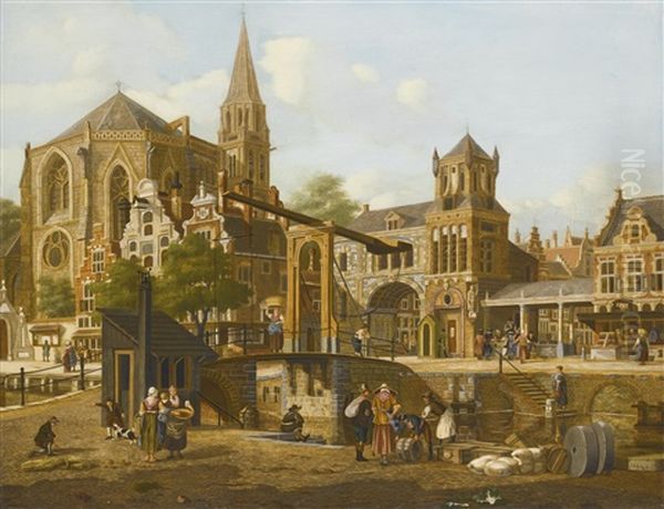 Utrecht: The Market Square And Cathedral Oil Painting by Jan Hendrik Verheyen