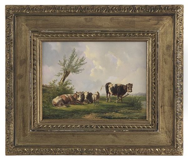 Sheep Among The Cows Oil Painting by Albertus Verhoesen