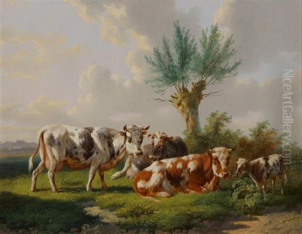 Koeien In De Wei Oil Painting by Albertus Verhoesen