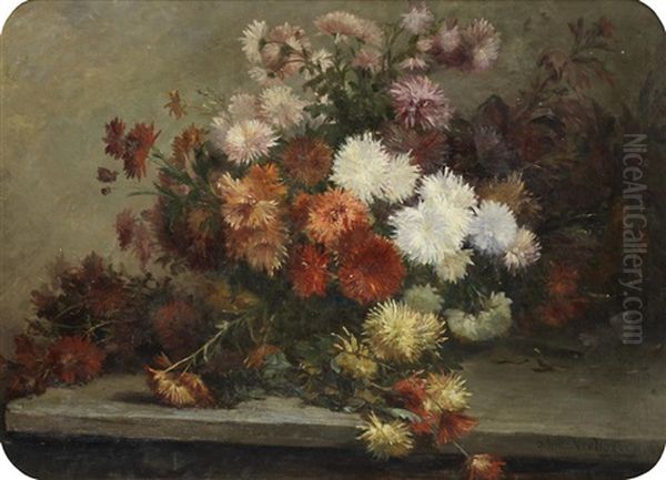 Still Life Of Dahlias Oil Painting by Seraphin Achille Verhoeven