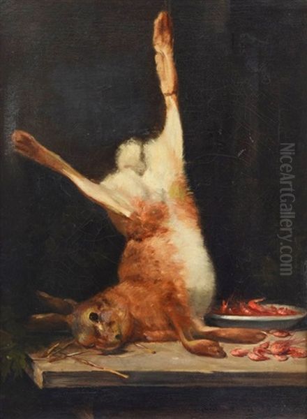 Nature Morte (rabbit And Prawns) Oil Painting by Seraphin Achille Verhoeven