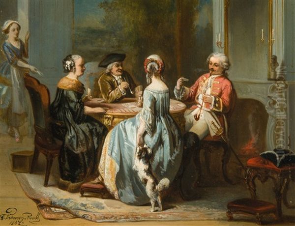 The Card Game (1857) Oil Painting by Adrien Joseph Verhoeven-Ball