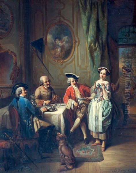 Le Cafe Des Mousquetaires / The Cafe Of The Musketeers Oil Painting by Adrien Joseph Verhoeven-Ball