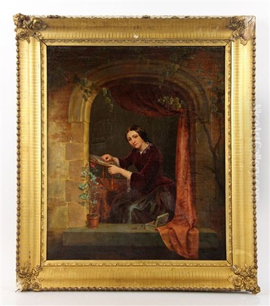 Lady In Window Oil Painting by Adrien Joseph Verhoeven-Ball