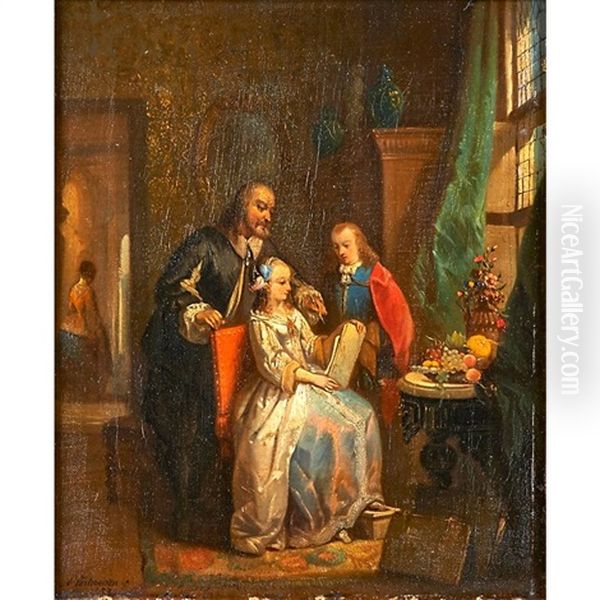 Interior Genre Scene Oil Painting by Adrien Joseph Verhoeven-Ball