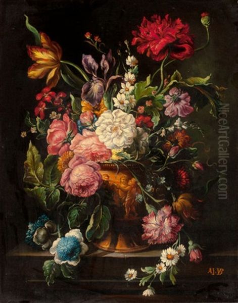 Floral Still Life Oil Painting by Adrien Joseph Verhoeven-Ball