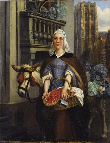 Going To Market Oil Painting by Adrien Joseph Verhoeven-Ball