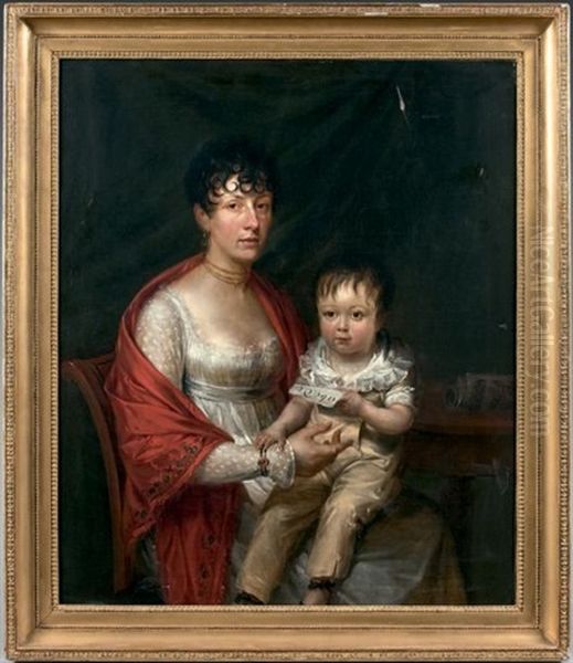 Portrait De Femme Avec Son Enfant Oil Painting by Charles-Pierre Verhulst