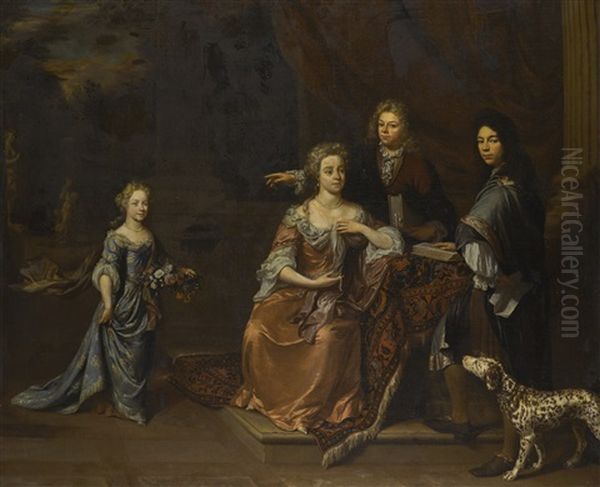 Portrait Of A Family In A Park Landscape, Attended By Their Dalmatian by Jan Verkolje the Elder