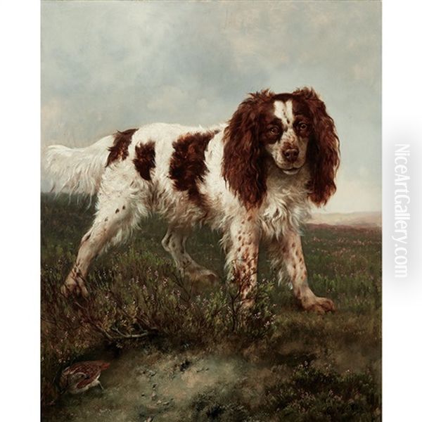 Spaniel And Partridge Oil Painting by Charles Verlat