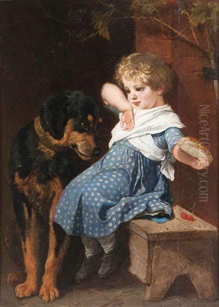 Jeune Fille Et Chien Oil Painting by Charles Verlat