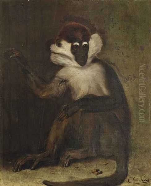 Un Macaque Oil Painting by Charles Verlat