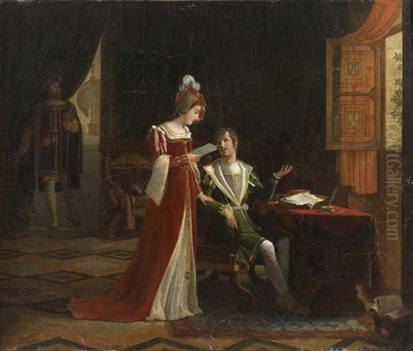 Marguerite, Reine De Navarre, Est Surprise Par Francois Ier Son Frere Au Moment Ou Elle Lit La Ballade De Clement Marot Commencant Par Amour Me Voyant Sans Tristesse by Jean Baptiste Vermay