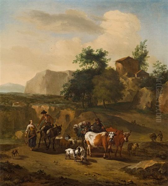 Southern Landscape With Wayfarers And Animals Oil Painting by Jan Vermeer van Haarlem III