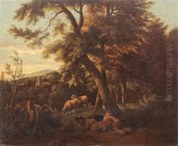 Landscape With Sheep Under A Tree by Jan Vermeer van Haarlem III