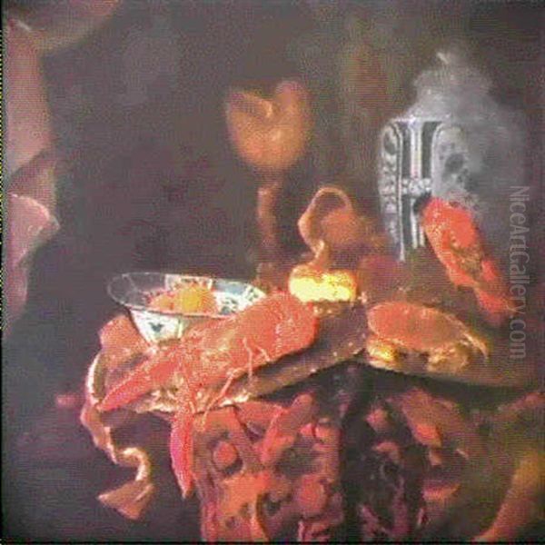 Nature Morte Au Homard, Crabe, Perroquet Et Nautile Sur Un  Entablement Oil Painting by Barent (v. d. Meer) Vermeer