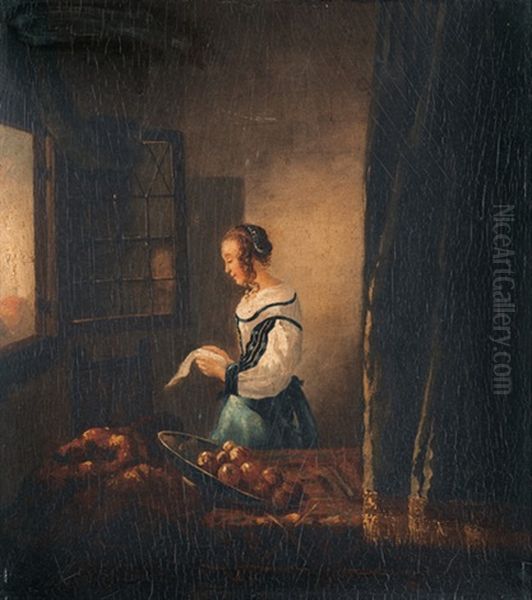 Das Brieflesende Madchen Am Offenen Fenster Oil Painting by Johannes Vermeer