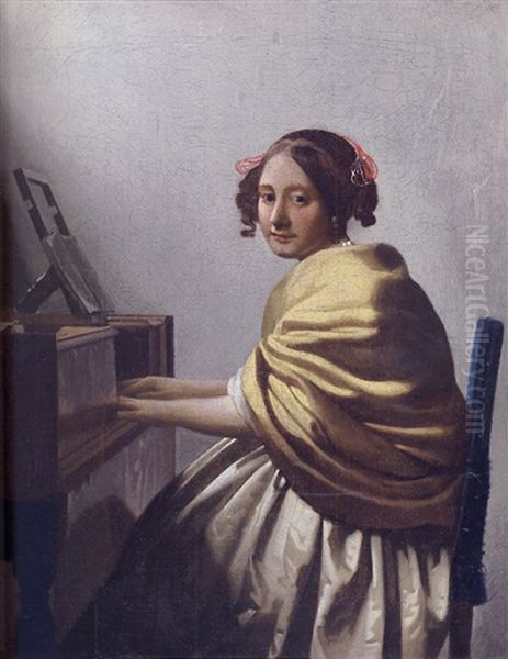 A Young Woman Seated At The Virginals Oil Painting by Johannes Vermeer