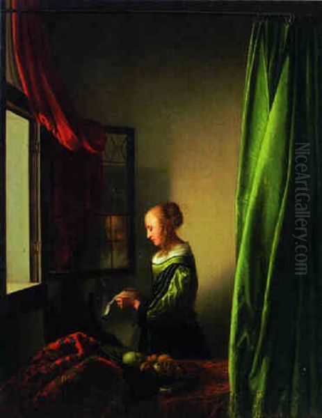 A Woman Reading A Letter At A Window by Johannes Vermeer