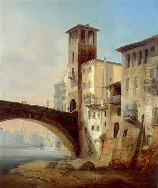 Hauser Mit Brucke In Florenz Oil Painting by Ivo Ambroise Vermeersch