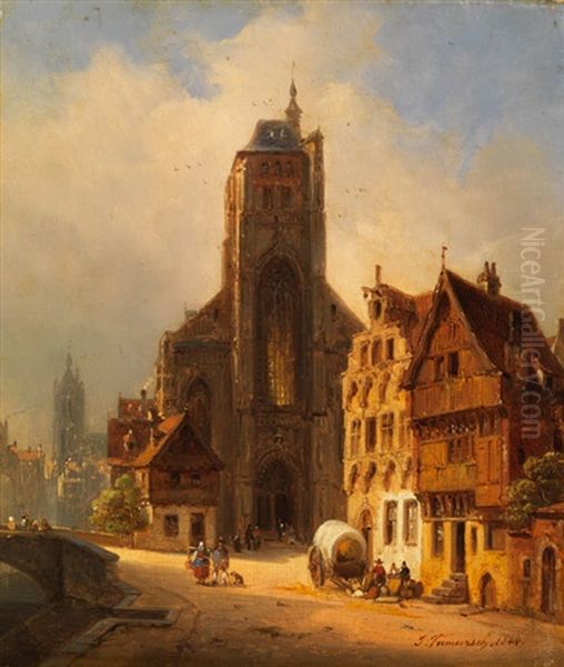 Kathedrale In Einer Mittelalterlichen Altstadt Oil Painting by Ivo Ambroise Vermeersch