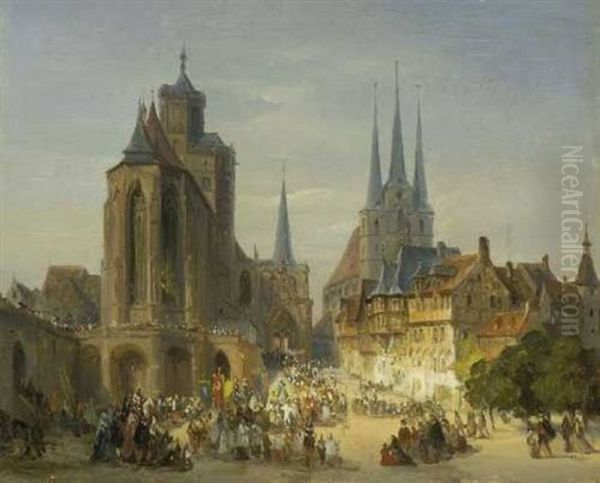 Der Domplatz Zu Erfurt Am Fronleichnamstag Oil Painting by Ivo Ambroise Vermeersch