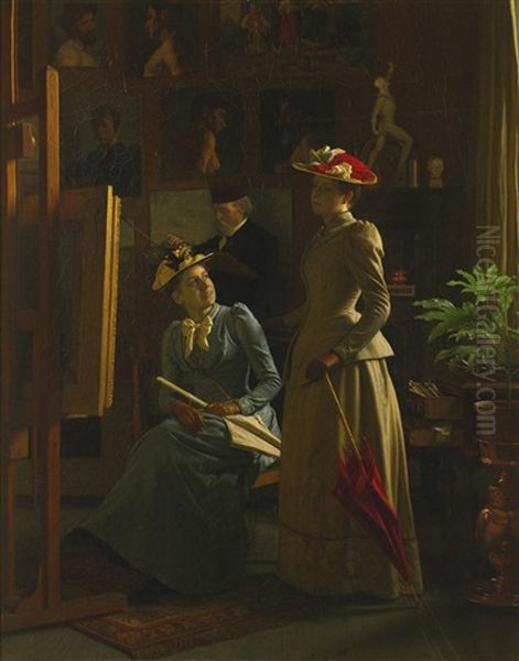 In The Artist's Studio Oil Painting by Frederik (Johan Frederik Nikolai) Vermehren