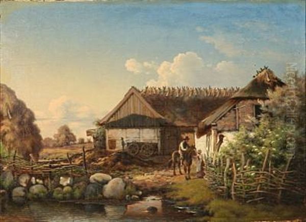 Behind An Old Farm Oil Painting by Frederik (Johan Frederik Nikolai) Vermehren