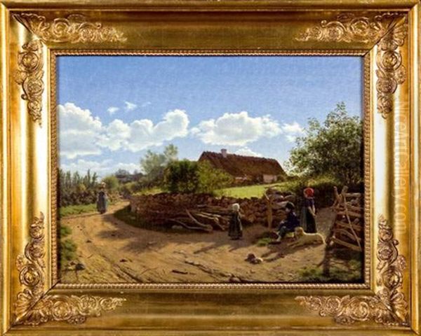 Scene De Village Oil Painting by Frederik (Johan Frederik Nikolai) Vermehren