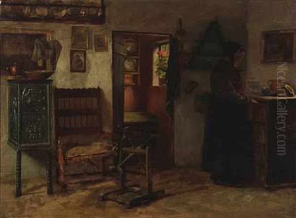 Interior With A Woman Oil Painting by Gustav Vermehren