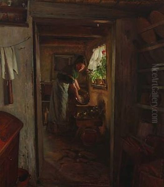 Messingtojet Pudses, Interior Fra Horns Herred Oil Painting by Gustav Vermehren