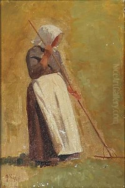 A Peasant Woman. Sketch Oil Painting by Gustav Vermehren