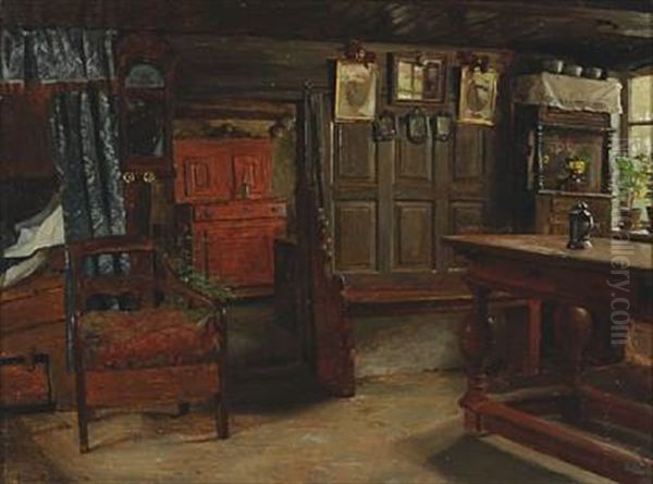 A Peasant Interior Oil Painting by Gustav Vermehren