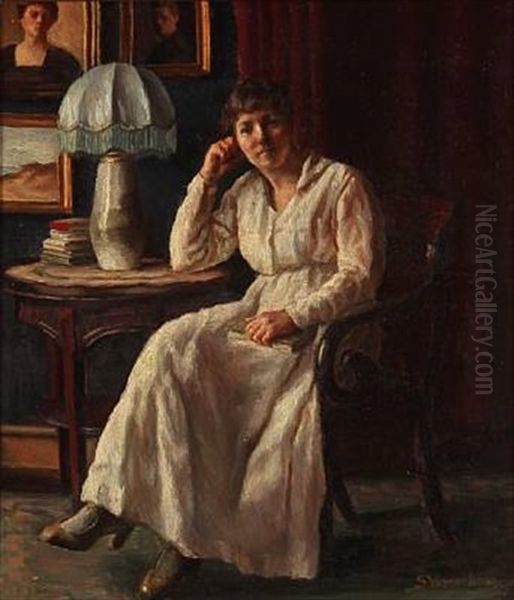 A Woman Sitting In A Chair Oil Painting by Sophus Vermehren