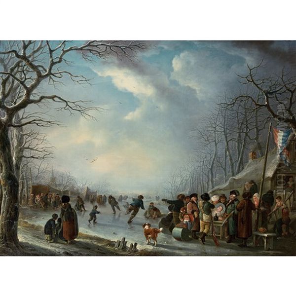 Collation Au Bord D'une Riviere Gelee Oil Painting by Andries Vermeulen