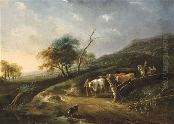 Rocky Landscape With Cows Near A Wad Oil Painting by Andries Vermeulen