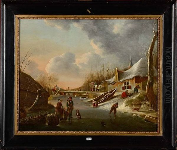 Paysage Hivernal A La Riviere Gelee Oil Painting by Andries Vermeulen