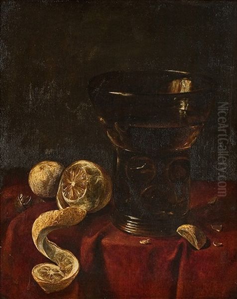 Vanitas-stillleben Mit Zitronen, Nussen Und Weinglas Oil Painting by Cornelis Martinnus Vermeulen