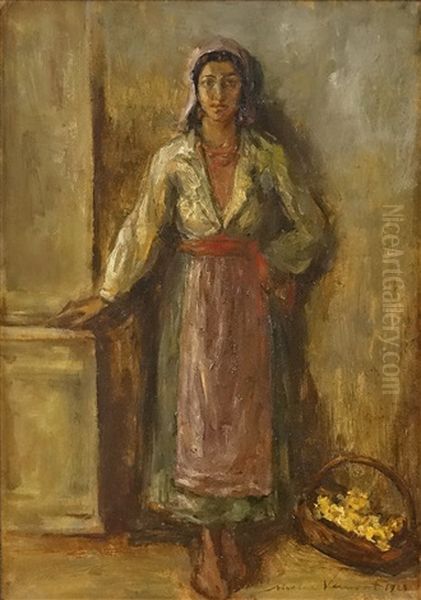 Flower Girl Oil Painting by Nicolae Vermont