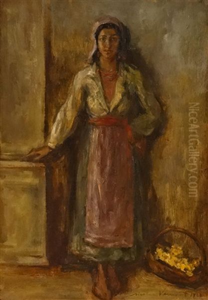 The Flower Girl Oil Painting by Nicolae Vermont