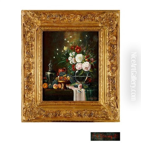 Francois Vernay Flower And Fruit Oil Painting by Francois Vernay