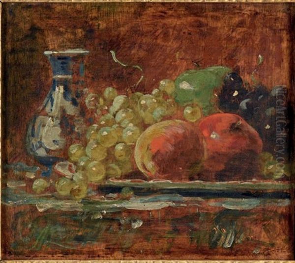 Nature Morte Aux Fruits Et Vase Bleu Oil Painting by Francois Vernay