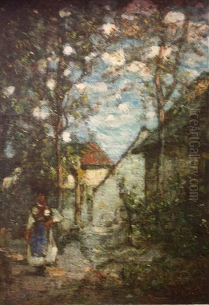 Paysanne Sortant Du Village Oil Painting by Francois Vernay