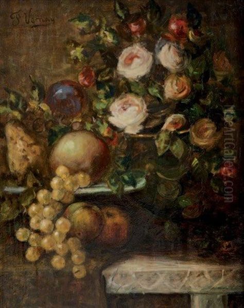 Nature Morte Aux Fleurs Oil Painting by Francois Vernay