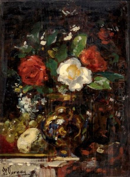 Nature Morte Aux Fleurs Et Aux Fruits Oil Painting by Francois Vernay