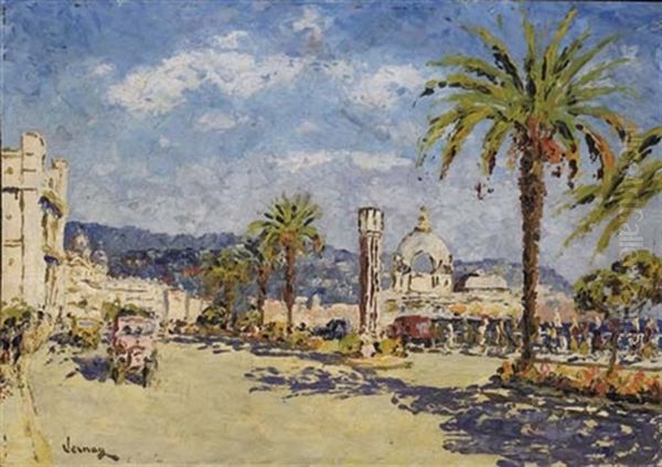 Vue De La Promenade Des Anglais Et Du Casino, Nice Oil Painting by Francois Joseph Vernay