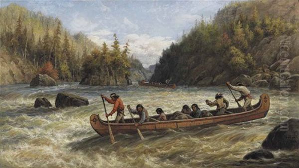 Indians Shooting The Rapids by Frederick Arthur Verner