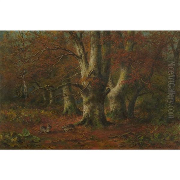 Forest Interior With Rabbits Oil Painting by Frederick Arthur Verner